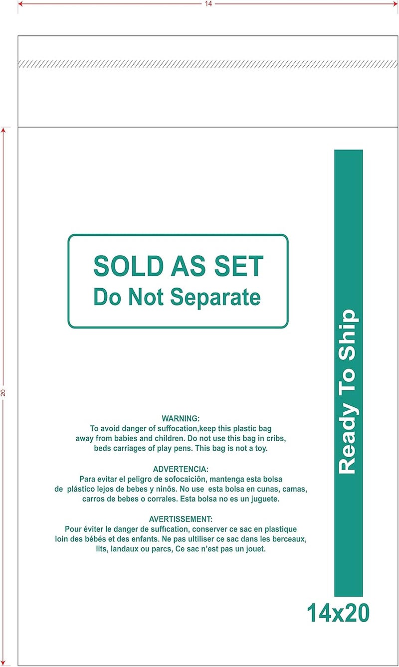 Papapacks 14x20 (1000 count) Self Seal Clear Poly bags with Suffocation Warning, Sold As Set and Ready to Ship - for Shipping and Retail Packaging - Image 1